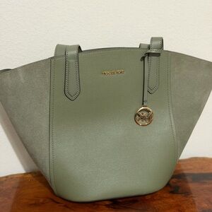 Michael Kors Medium Portia Suede Army Green Tote